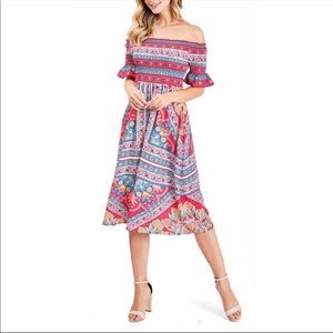 Flying Tomato Off Shoulder Scarf Print Dress Sz Large